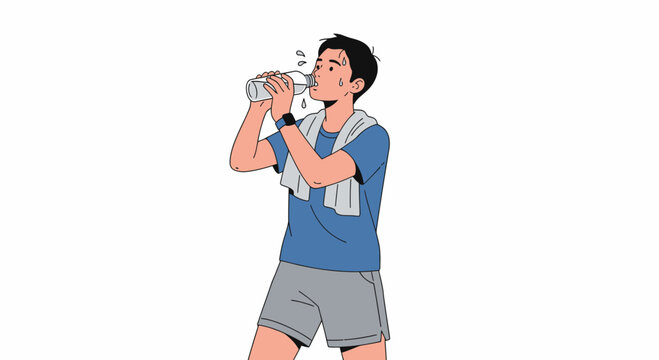 Man drinking water from a bottle during exercise