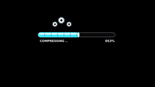Data compression progress bar with spinning gears animation