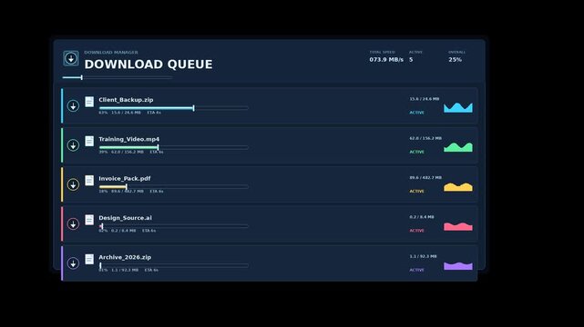 Digital Download Manager Interface Showing File Progress
