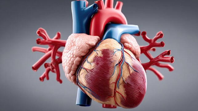 Anatomical Heart: A detailed 3D rendering of the human heart, showcasing its intricate network of arteries and veins against a subtle gradient background, highlighting the vital organ of life.