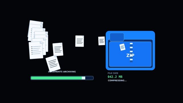 Document archiving and file compression process animation concept