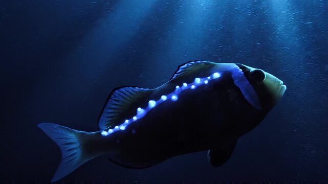 Single Lanternfish Drifting Beneath Faint Shafts of Light from the Distant Surface