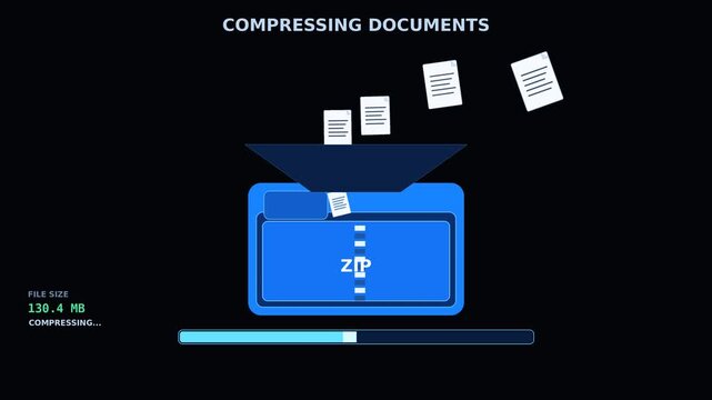 Animation of Document Data Being Compressed into a ZIP File