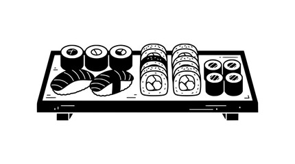 Hand-drawn Sushi Platter Illustration: Nigiri, Maki, and Rolls © illustration