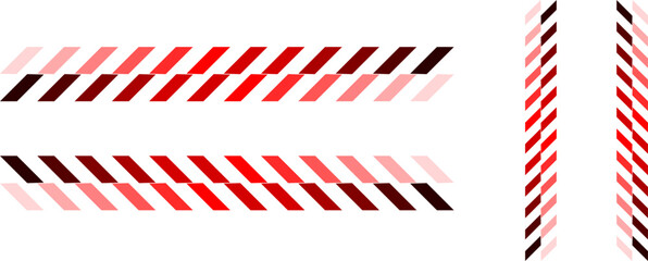 Fototapeta premium Red color gradient diagonal stripes, Slanted geometric block pattern pack, Fading chevron graphic elements set, Abstract minimalist decal design