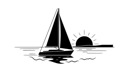 Silhouette of a sailboat on the water at sunset, vector graphic © illlustration