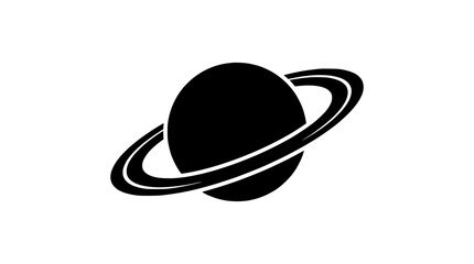 Black silhouette of Saturn planet with rings on white background, simple graphic icon © illlustration