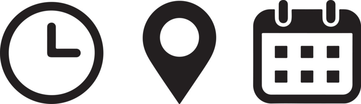 time clock pin calendar vector set for itinerary schedule and location