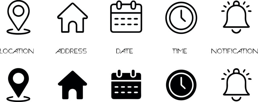 icon flat and outline ui set location calendar clock notification bell