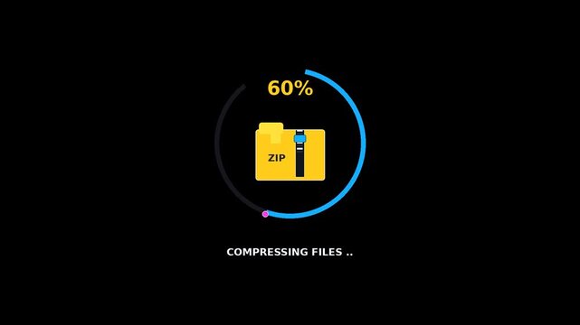 ZIP File Compression Progress Animation on Black Background