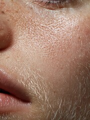Fototapeta premium Macro Close-Up of Elegant Skin: Freckles, Moisture, and Smoothness in High-Definition Portrait Photography