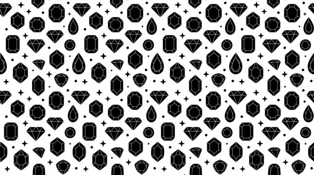 Gemstone pattern icon set featuring diamonds, teardrops, hexagons, circles, and sparkles in repeating design
