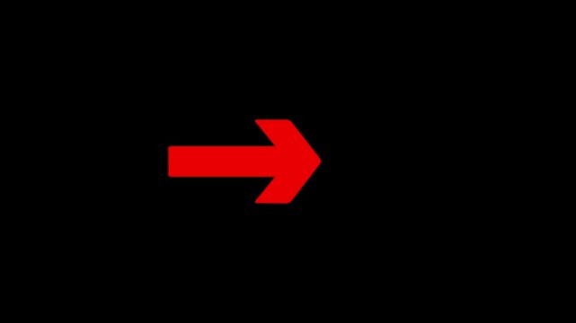 A solid bright red arrow pointing to the right is centered on a pure black background symbolizing direction forward movement progress and a clear choice ahead for business or navigation purposes