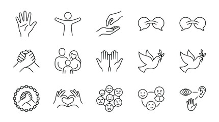 Fototapeta premium Vector Icons: Community, Empathy, Unity, Peace, Family, Support, Communication, Diversity, Human Connection