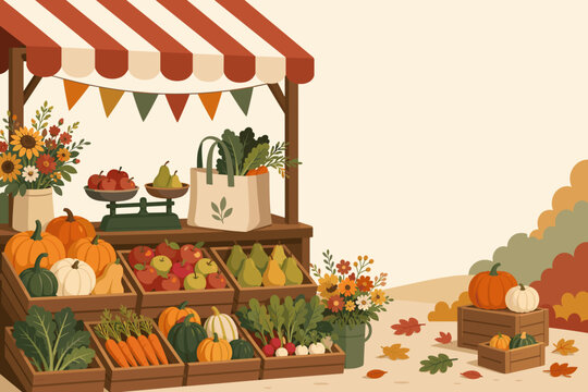 Autumn Farmers Market Stall Vector Community Market Flyer