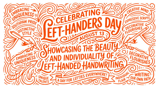 Celebrating Left-Handers Day August 13th - Hand-Drawn Typography Art