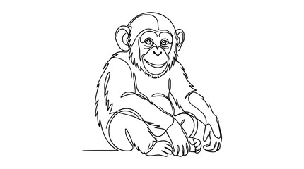 Obraz premium Continuous line drawing of a chimpanzee sitting, minimalist illustration, simple outline art
