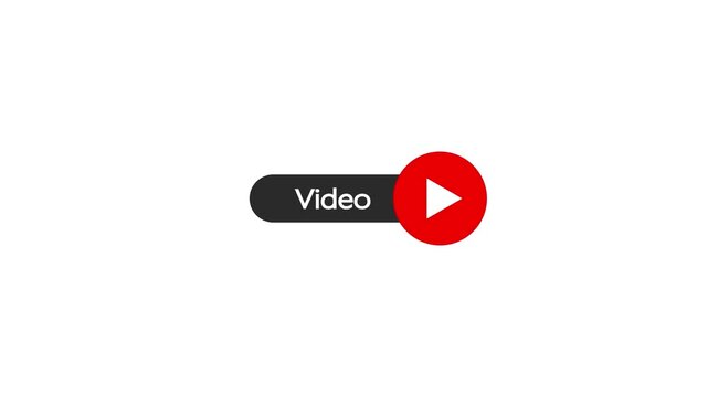 A dark gray rounded rectangle button with the white text VIDEO is positioned to the left of a bright red circle containing a white right-pointing triangle play on a clean white background