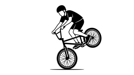 Obraz premium BMX rider performing a wheelie trick on a bicycle, isolated silhouette graphic