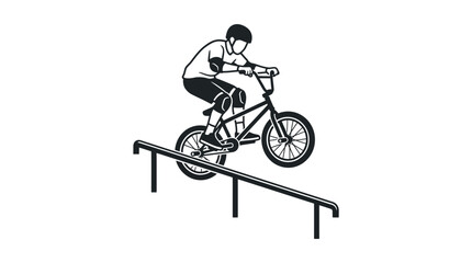 Obraz premium BMX rider performing trick on a rail, extreme sports, urban cycling, action illustration