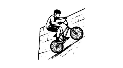 Obraz premium BMX Rider Performing Trick on Brick Wall