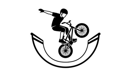 Obraz premium BMX Rider Performing Trick on Half Pipe Ramp, Silhouette Style