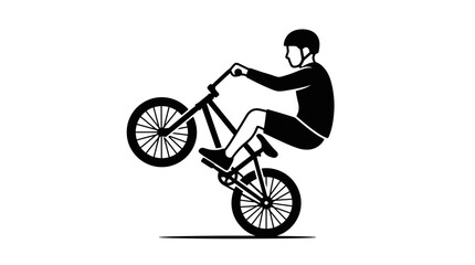 Obraz premium BMX Rider Performing Wheelie on Bicycle, Silhouette