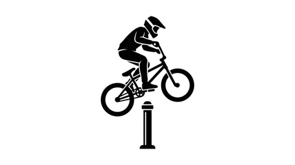 Obraz premium BMX rider performs trick on obstacle, dynamic sport silhouette, action vector art