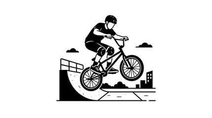 Obraz premium BMX Rider Performing Trick on Ramp in Urban Skatepark