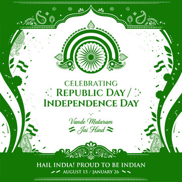 India Republic Day Independence Day Celebration Green White Design Ashoka Chakra