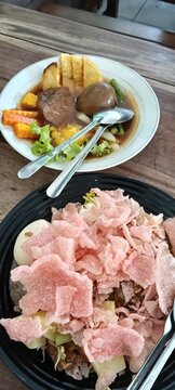 Top view of a healthy and traditional Indonesian lunch spread, selat solo and gado - gado as tradisional salad