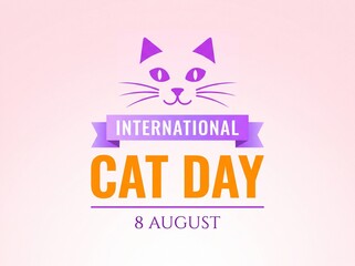 International Cat Day celebration graphic with purple cat face and colorful text