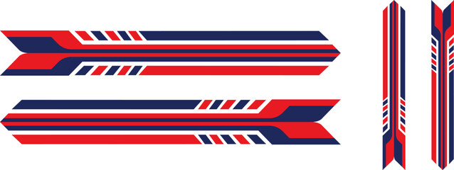 Obraz premium Sports vehicle side stripe graphic, Racing decal design with chevrons, Automotive livery vector element, Arrow shape tuning sticker template