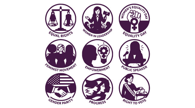 Feminism Icons: Empowerment, Equality, Rights, Leadership, Progress, Vote