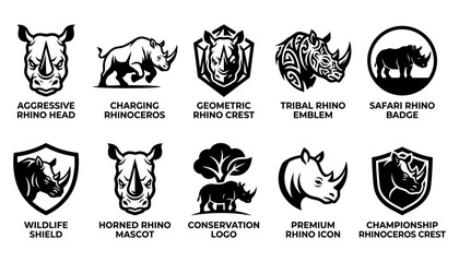 Rhino Logos Featuring Various Designs and Styles for Branding and Conservation Purposes Featuring Logo, Design, Wildlife © MstMomotaz