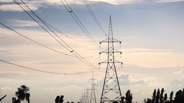 Electrical Grid Infrastructure Across Rural Landscape 180fps Captured in Cinematic High Detail Footage