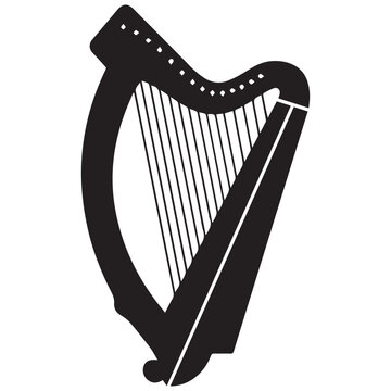 Traditional irish celtic harp silhouette musical instrument vector illustration with instrument