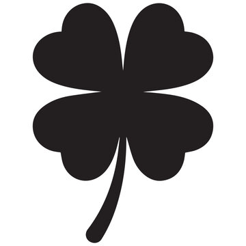 Single four leaf clover icon silhouette isolated on white background with shamrock, silhouette