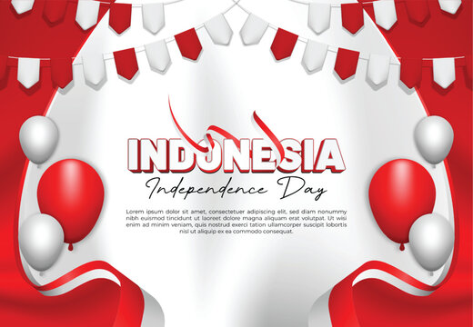 Indonesia Independence Day Poster Template with Bunting and Balloons