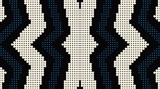 Abstract Halftone Dot Pattern with Symmetrical Wavy Stripes in Navy and Cream