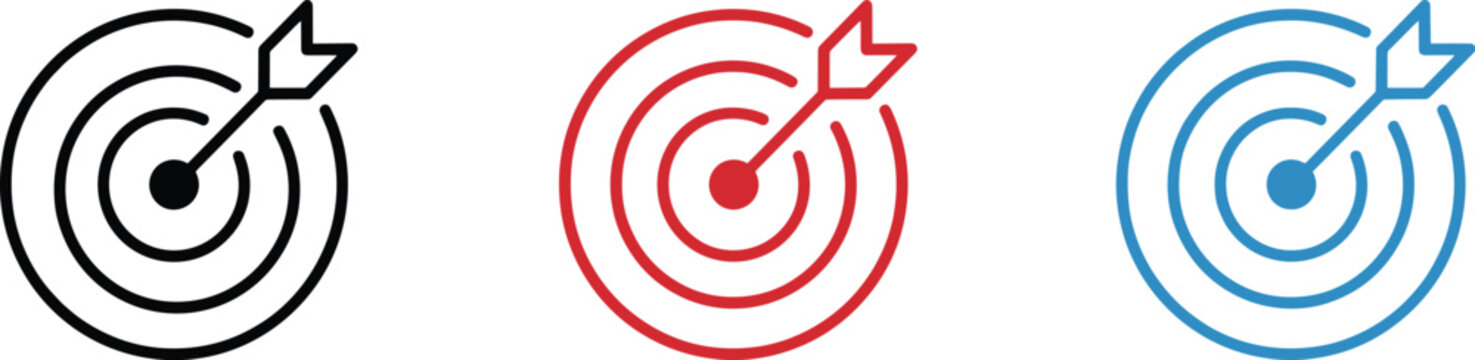 Colorful target and arrow icon set representing precision, accuracy, focus, and goal achievement
