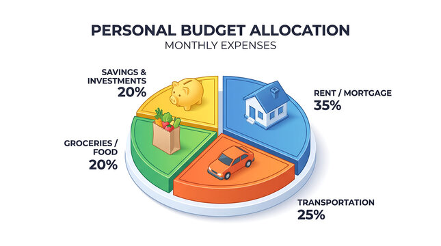 Personal budget allocation monthly expenses pie chart isometric vector illustration