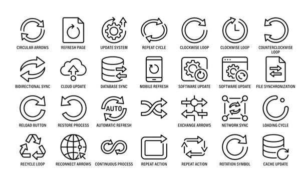 Modern Sync and Refresh Outline Icons Pack Thin Circular Arrow Vector UI Collection