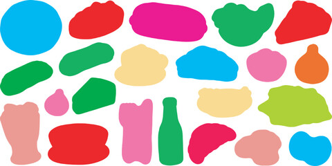 A vibrant collection of colorful, abstract shapes and blobs scattered across a white background, suggesting creativity and diversity. © Riki