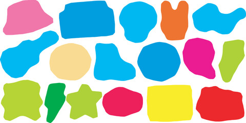 A vibrant collection of colorful, abstract shapes and blobs on a white background, suggesting creativity and playfulness. © Riki