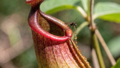 Close up of Insect is tempted by the sweet nectar of the carnivorous pitcher plant, Borneo, Malaysia.  © pinan