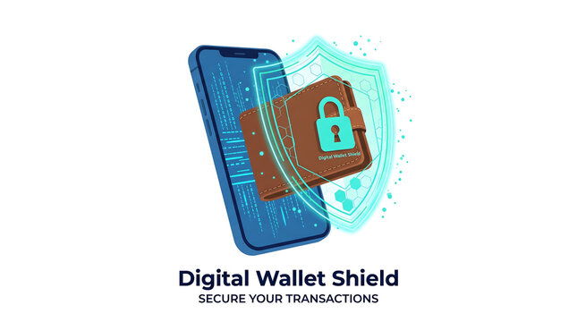 Smartphone digital wallet shield for secure transactions vector illustration