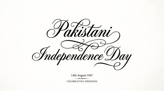 Pakistani Independence Day Elegant Calligraphy Greeting on White Background with 14th August 1947 Celebration Text