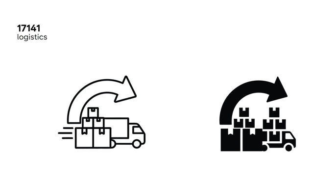 Logistics and shipping delivery truck icon with package loading symbol