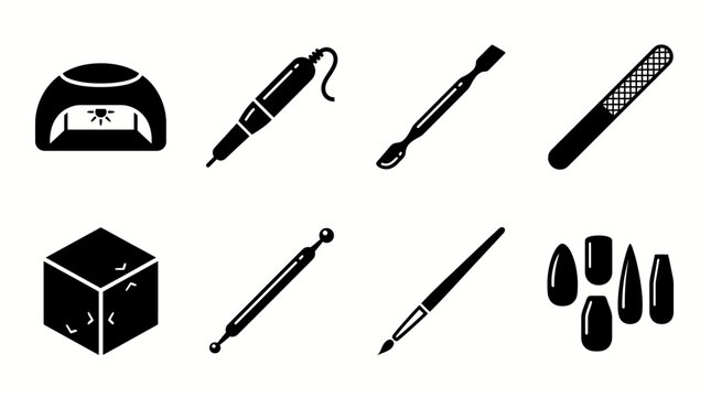 Collection of Nail Care and Beauty Tools Featuring UV Lamp, Drill, and Manicure Implements